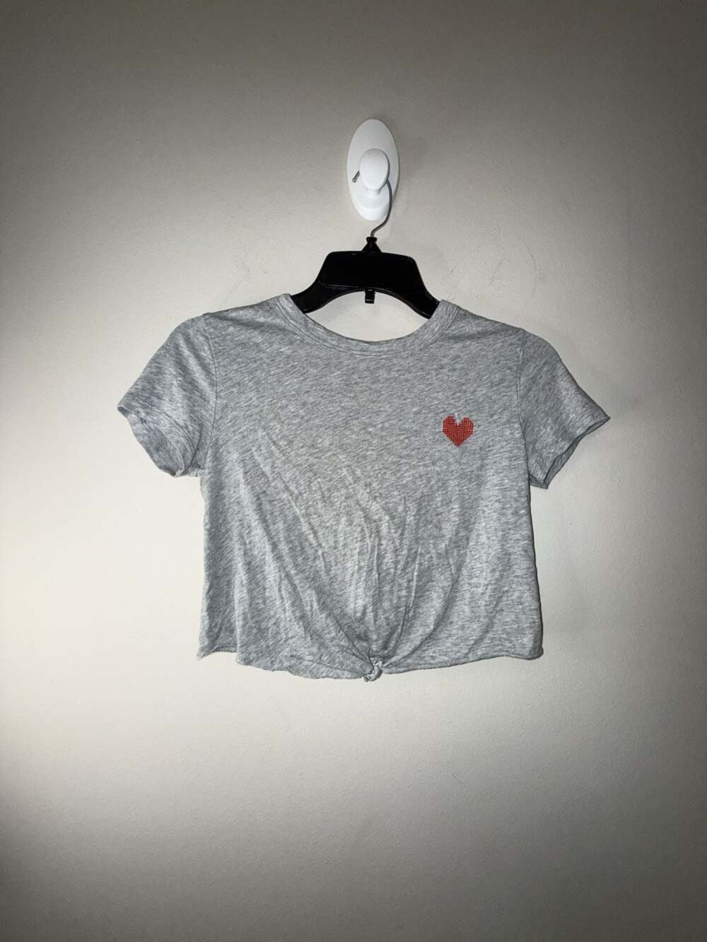 Sunday Best Heather Grey Crop Top with Red Embroidered Heart